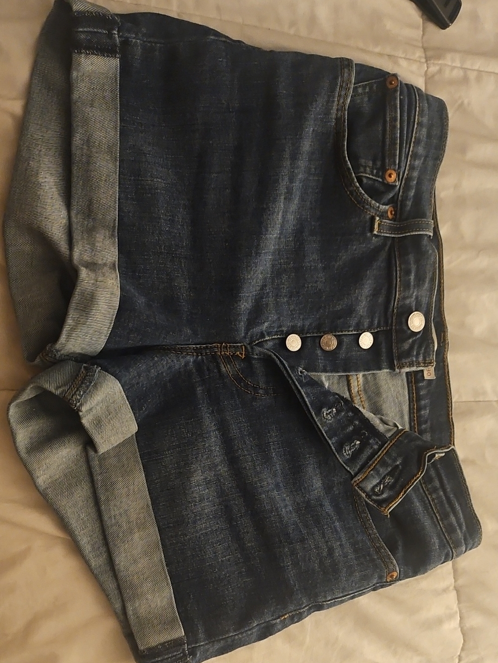 Dark Wash Denim Button-Fly Cuffed Shorts